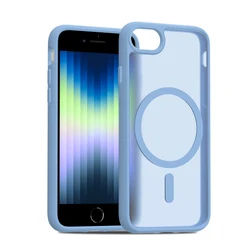 Clear Magnetic Case with Shockproof Slim Metal Button Protection - Transparent Cover - PC TPU (PURPLE)