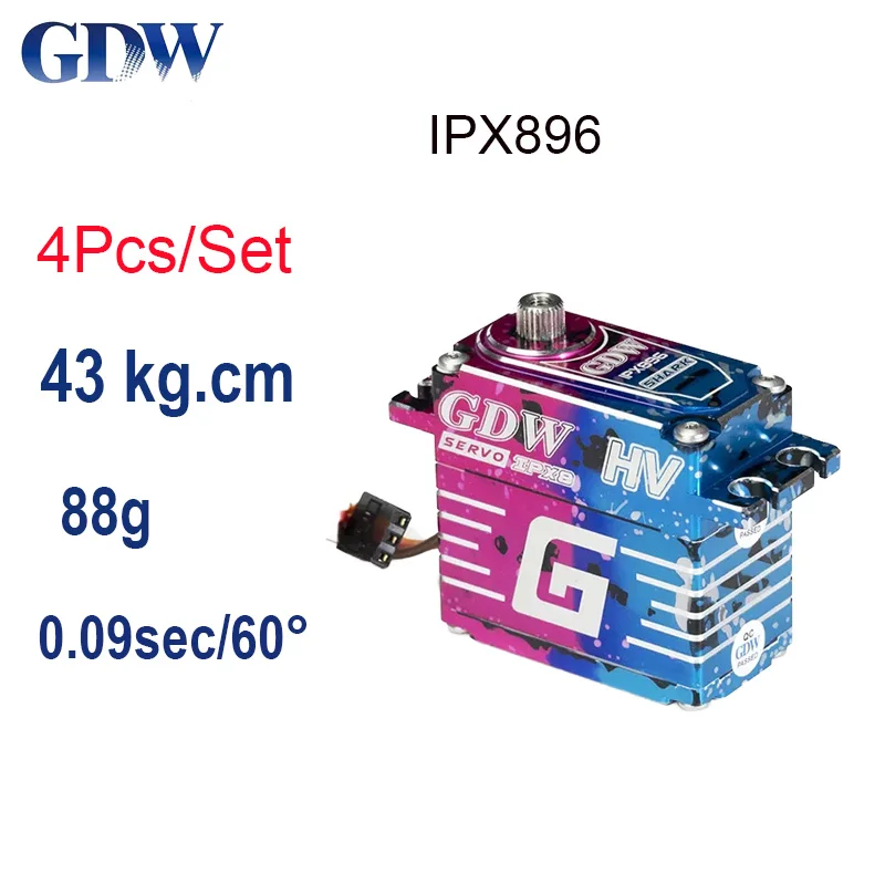 

4pcs GDW IPX896 43KG Waterproof Brushless Servo Crawler Buggy Off-road Hi-Torque Steel Gear Servo For 1/8 1/10 RC Car TRX4 TRX6