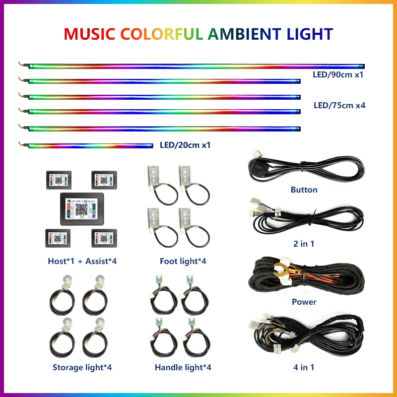 Tesla Car Ambient Lights - RGB 64-Color LED Interior Strip Symphony Atmosphere Lamp Accessories