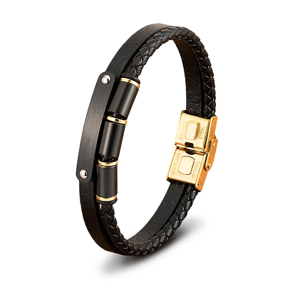 XQNI Neue Minimalistischen Männer Seil Armband Doppel Schicht Leder Armband Homme Edelstahl Zubehör Freund Schmuck Geschenk – Detail 12
