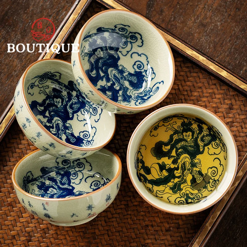 100ml Old Pottery Clay Blue and White Teacup Japanese Master Cups Personal Cup Household Chinese Tea Set Equipment Decoration