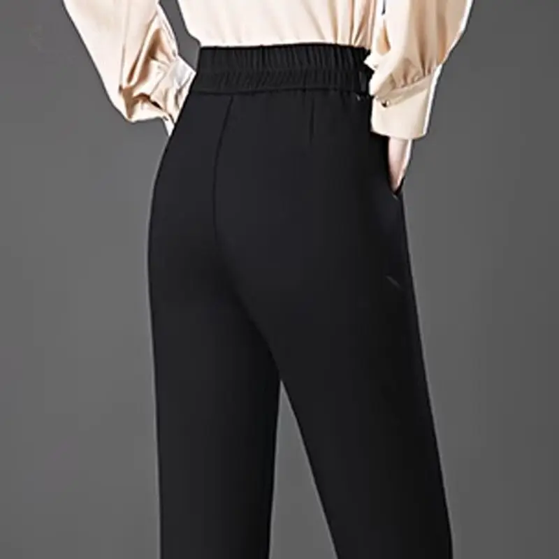 2024 New Spring and Autumn Simple Casual Loose Oversize Fashion High Waist Drop Straight Solid Color Elastic Haren Pants