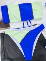 INGAGA Sexy Bandeau Bikinis Colorblock Women’s Swimsuit 2022 New Tie Back Swimwear Keyhole Back Biquini High Cut Bathing Suits