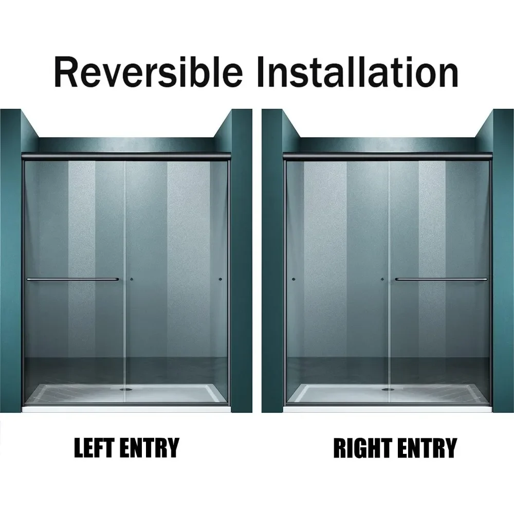 Shower Door 54 in. W X 72 in H, Double Sliding with 1/4 in. Clear Tempered Glass, Semi Frameless Sliding Glass Shower 5