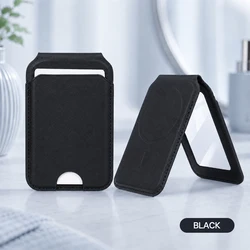Sleek Leather Magnetic Phone Wallet with Mirror and Foldable Stand - Slim Card Holder (1)