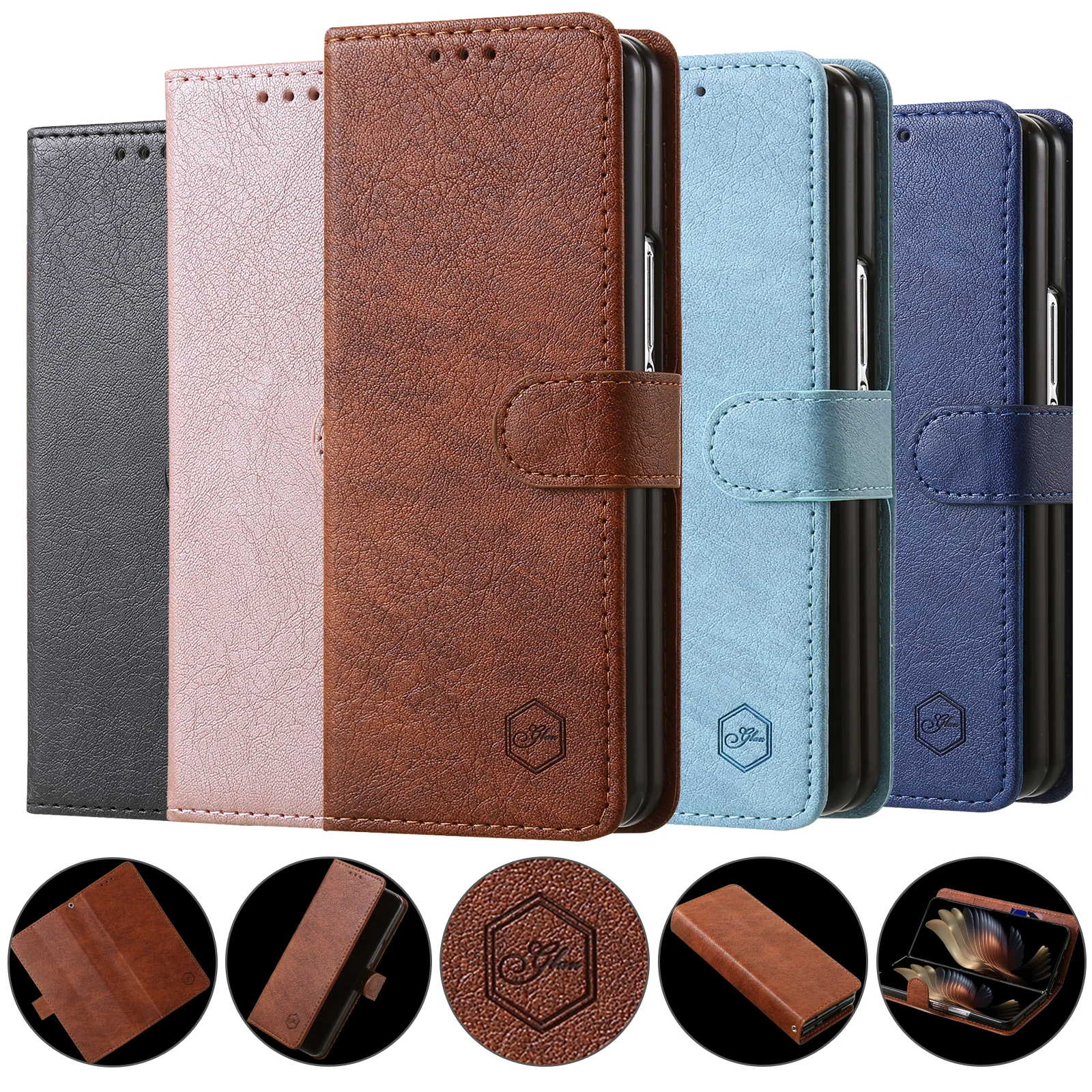 Flip Leather Cards Solt Wallet Phone Case Per Samsung Galaxy Z Fold 5 4 3 5G Fold5 Fold4 Cavalletto Business Book Pocket Cover