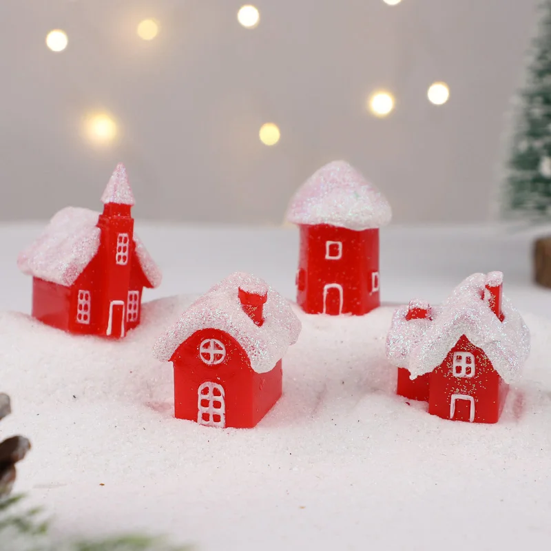 4pcs Christmas Village Resin Figurines Charming Snowy Miniature House Christmas Home Table DIY Decoration 2026 New Year Gifts