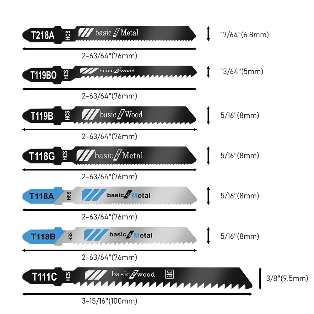 AURWOF 지그 톱 블레이드 T119BO 내마모성 T-샤프트 T111C T118A T118B T118G 20Pcs 금속 HCS/HSS 전문 JIG02T20A 용 목재