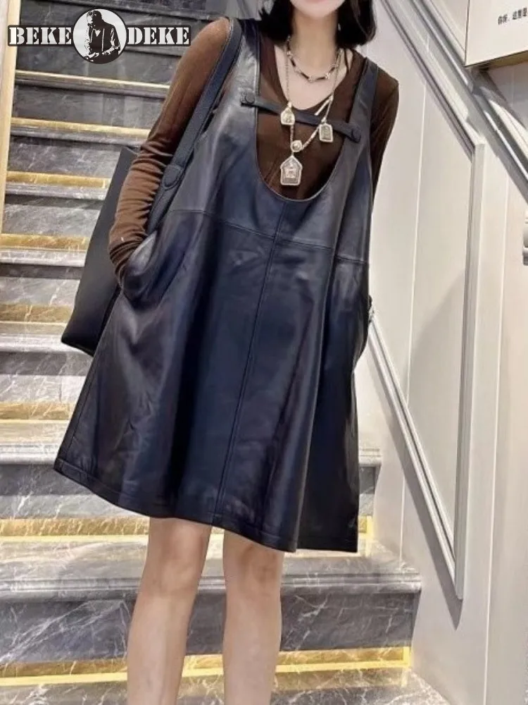 하이 스트리트 캐주얼 여성 탱크 드레스 패션 루즈 피트 오-넥 민소매 짧은 드레..