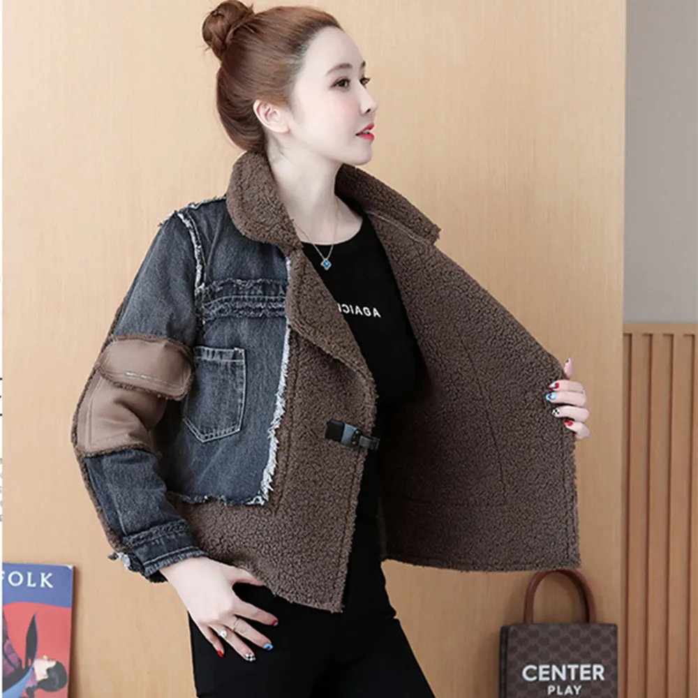 

Fashion Vintage Warm Ladies Denim Jacket Women Lapel Long Sleeve Tassel Casual Coat Female 2023 Winter Fashion