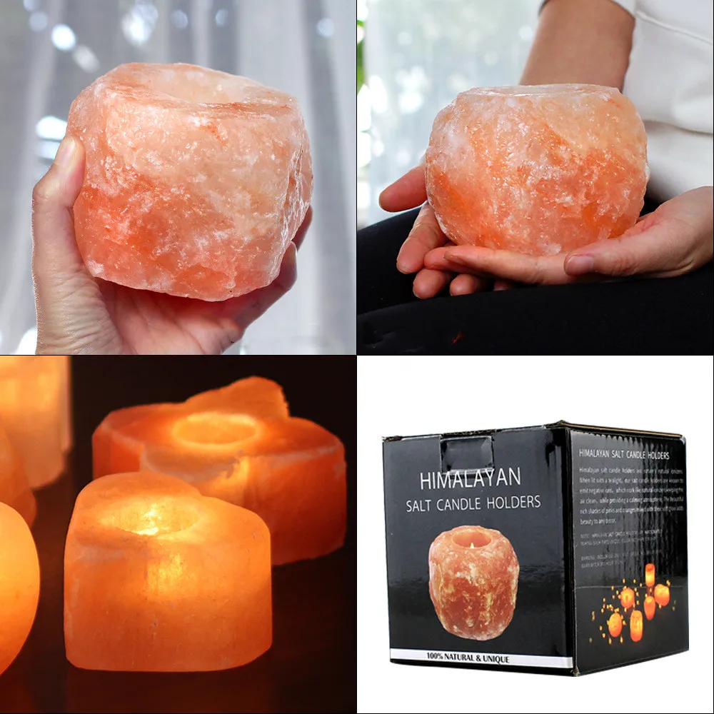 Description Picture 4 of item800-1000g 10x8cm Natural Himalayan Salt Crystal Stone Candle Holder Stand SPA Crystals Candle Cave Wedding Valentine's Day Gift