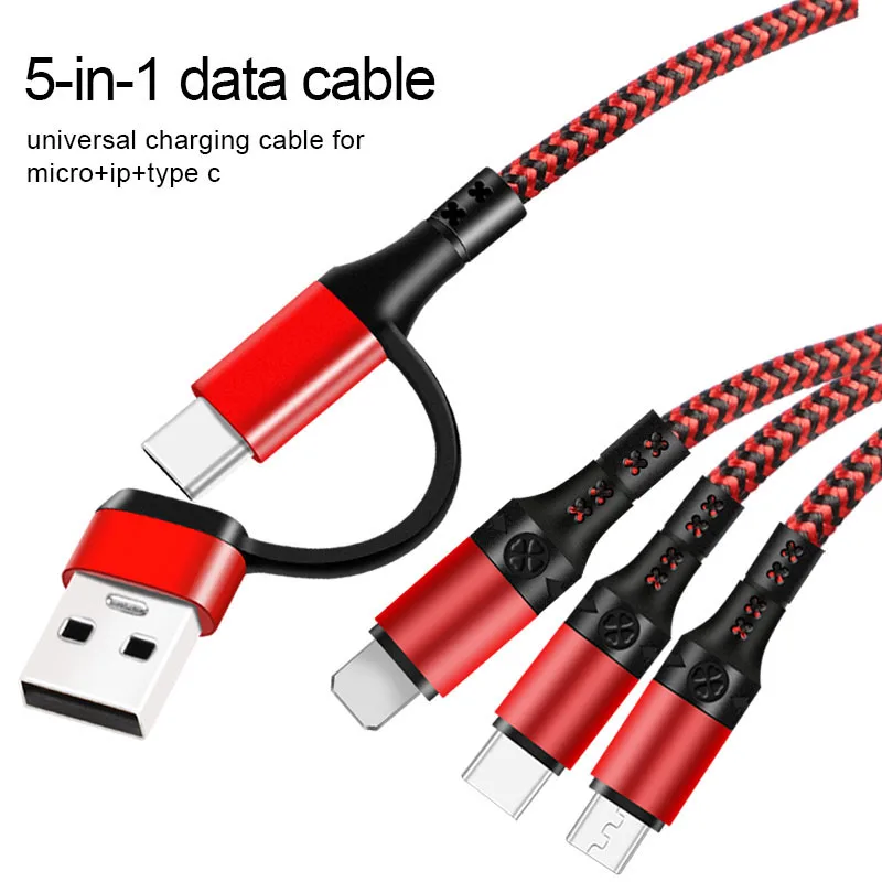 

5in1 USB Cable for IPhone Fast Charger Charging Cable for Micro USB Phone Type C Xiaomi Huawei Samsung Charger Wire for IPad