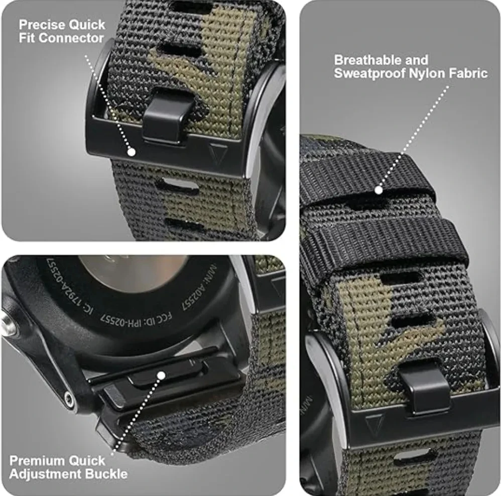 Camo Nylon Quick Release Strap for Garmin Fenix and Tactix Series
