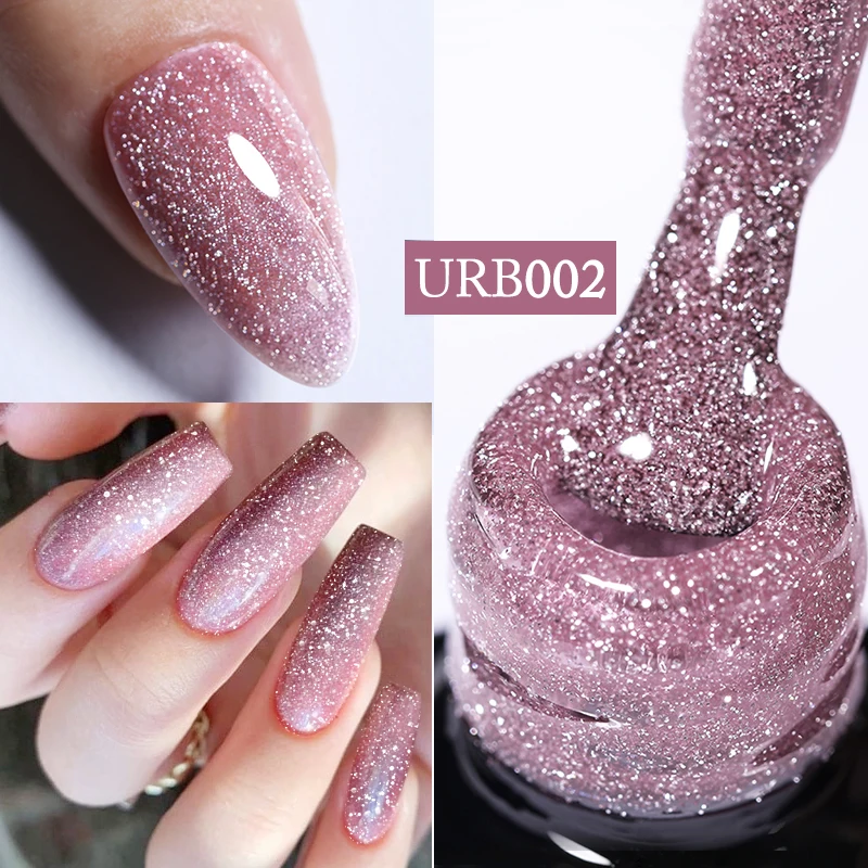 UR SUGAR Nail Gel Polish 7ml Reflective Glitter Rubber Base Gel Nail Polish Glass Bottle Sparkling Sequins Soak Off UV Gel For Manicure