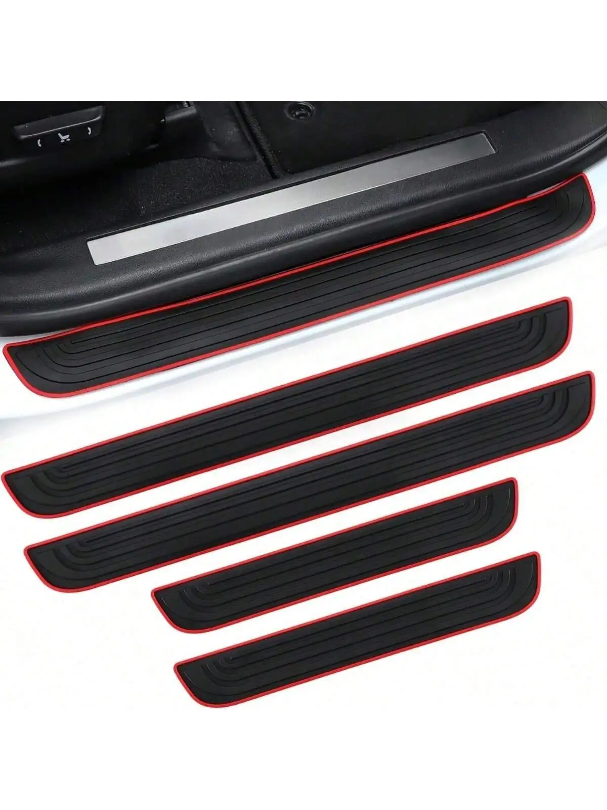 Black Rubber Door Sill Guards 4-Piece Set - Durable, Scratch-Resistant, Dust-Proof
