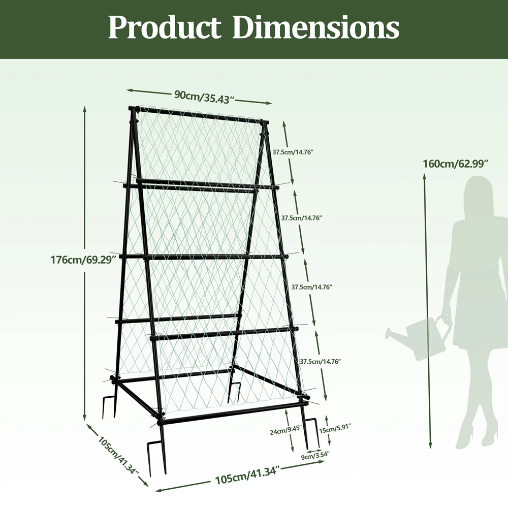 A-Shaped Metal Garden Plant Vegetable Climbing Frame Garden Trellis with Nylon Netting