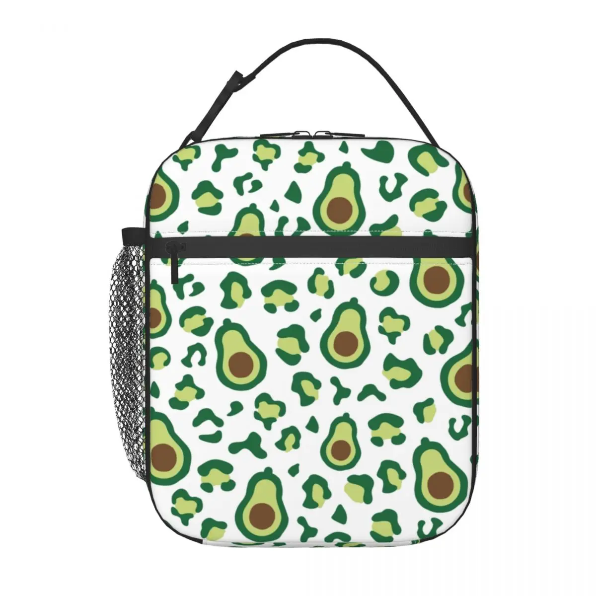 Green Avocado Leopard Pattern Portable Lunch Box Women Multifunction Cooler Thermal Food Insulated Lunch Bag Office Work