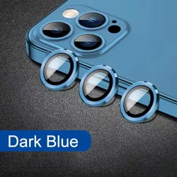 Premium Metal Ring Camera Lens Protector - Full Cover Glass Shield - 14 ProMax(3Pcs) (Dark Blue)