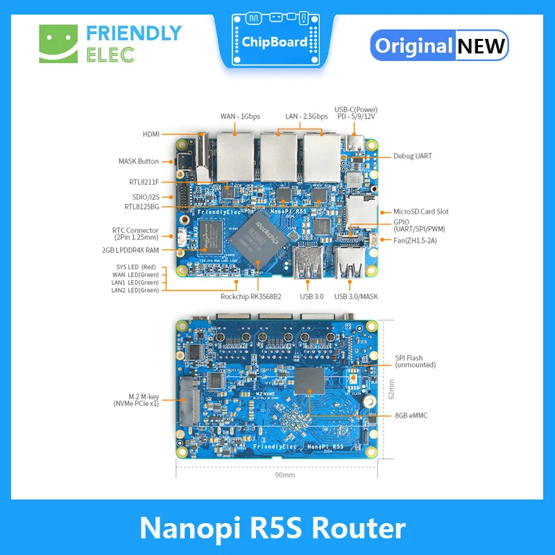 Nanopi R5S Router RK3568 development board OpenWRT A55 HDMI2.0 2.5G Gigabit network port