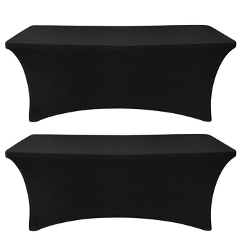 1/2 paquet, nappe en Spandex noir de 6 pieds pour Table rectangulaire et pliante, couverture de Table extensible et ajustée, résistante aux rides de 6 pieds pour fête 1