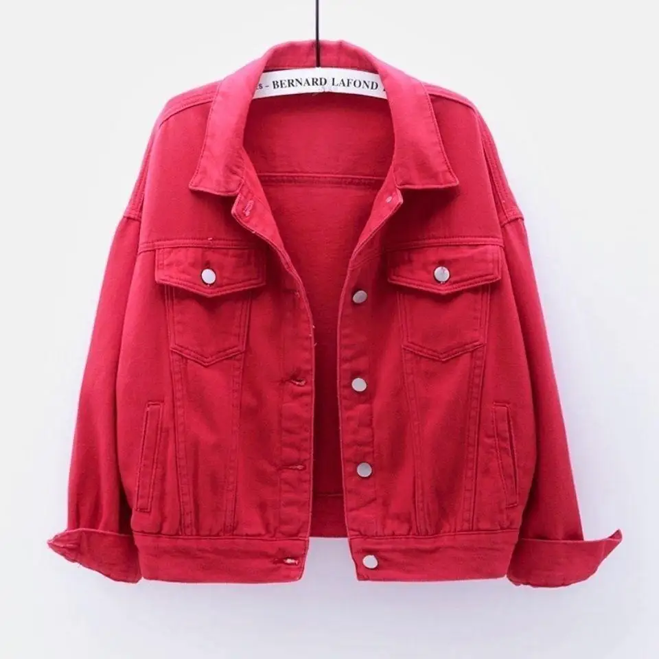 2021 Spring Summer New Color Thin Denim Coats Women Short Korean Loose Bf Long-sleeved Jackets Female Casual Solid Tops Fashion