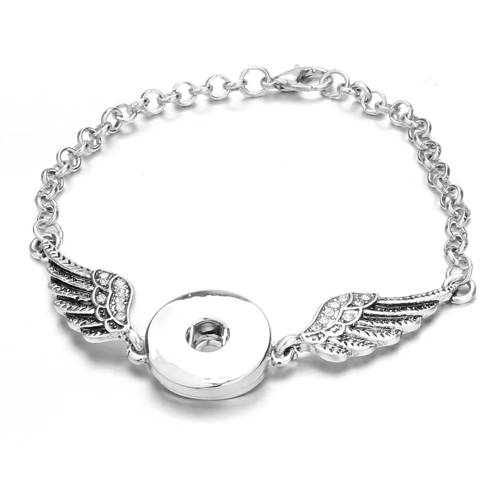 10pcs Vintage Style Crystal Snap Button Necklace 18mm Metal Snaps Buttons Angel Wings Pendant Necklaces For Women Jewelry