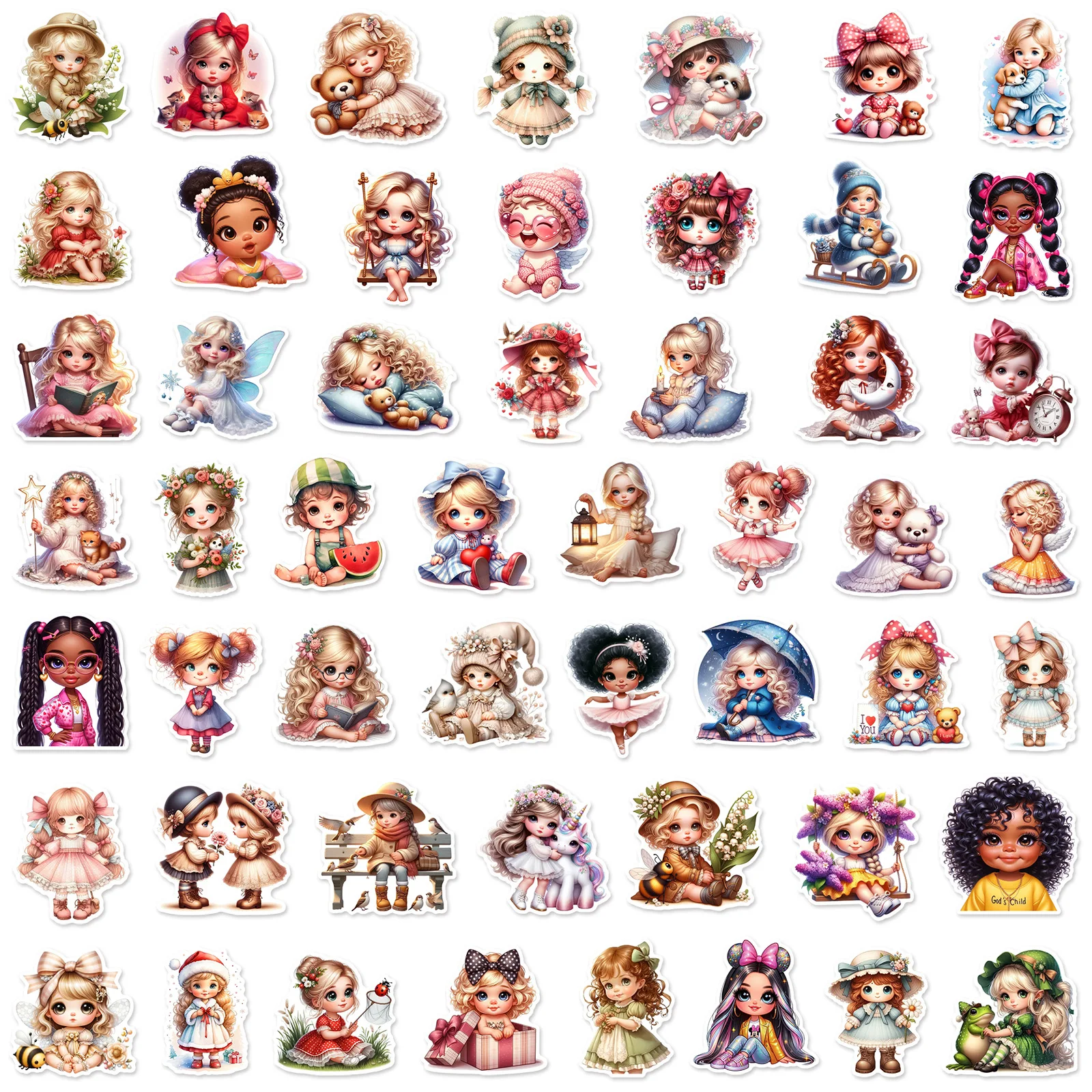 50Pcs Vintage Cute Girl Stickers Kawaii Girls Graffiti Stickers fai da te telefono chitarra Laptop valigia adesivo impermeabile - immagine 6