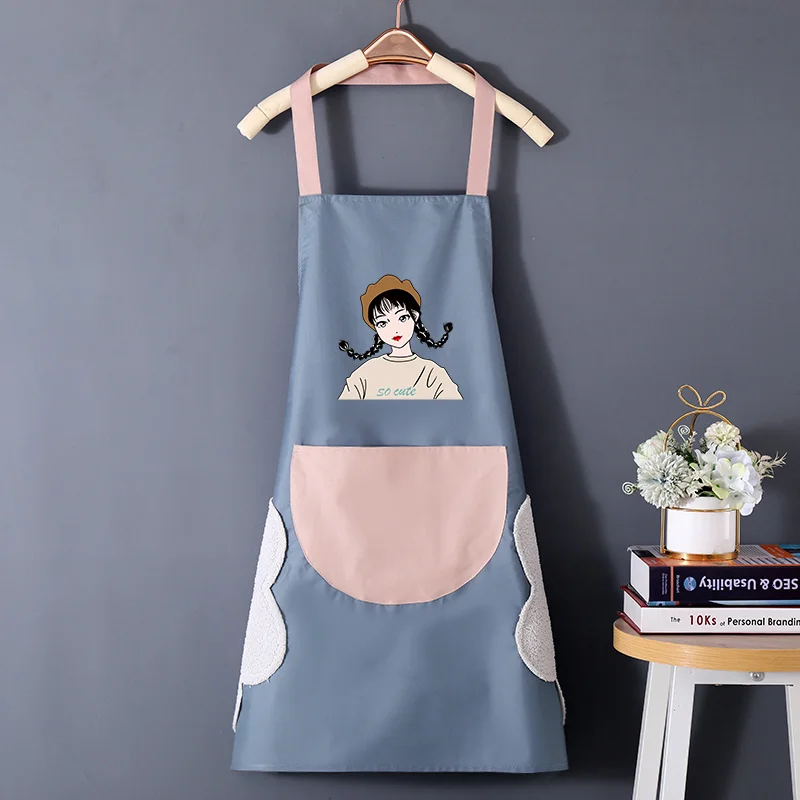 1PC Cute Cartoon Girl Printed Apron, Hand Erasable Apron - Oil Resistant Kitchen Apron for Home Cooking