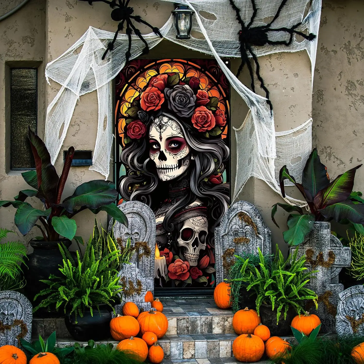 Día De los muertos cubierta De puerta Dia De Los Muertos Boor Banner telón  De fondo calavera De azúcar Rosa Altar Fiesta mexicana decoraciones para  fiestas - AliExpress, image size:1500x1500