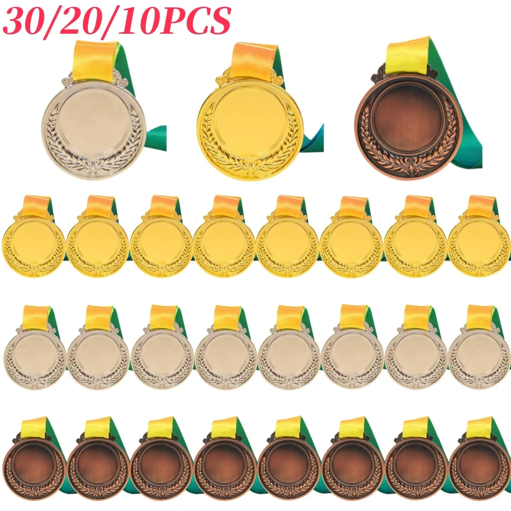 Winner Award Medals with Neck Ribbon Gold Silver Bronze Award Medal Round for School Sport Competition Souvenir 10/20/30pcs