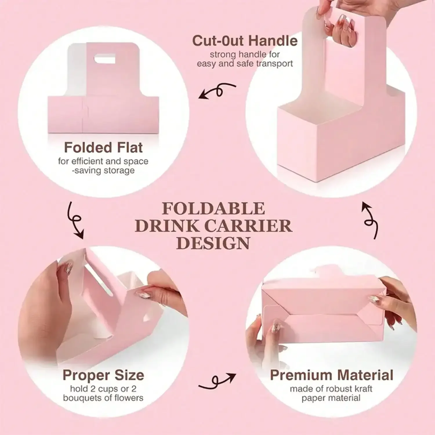 Kraftpapier Blumenstrauß Geschenktüten Papiermaterial, Griff Getränketräger für Blumenverpackung Verpackungsbox Papierhalter Korb – Detail 6