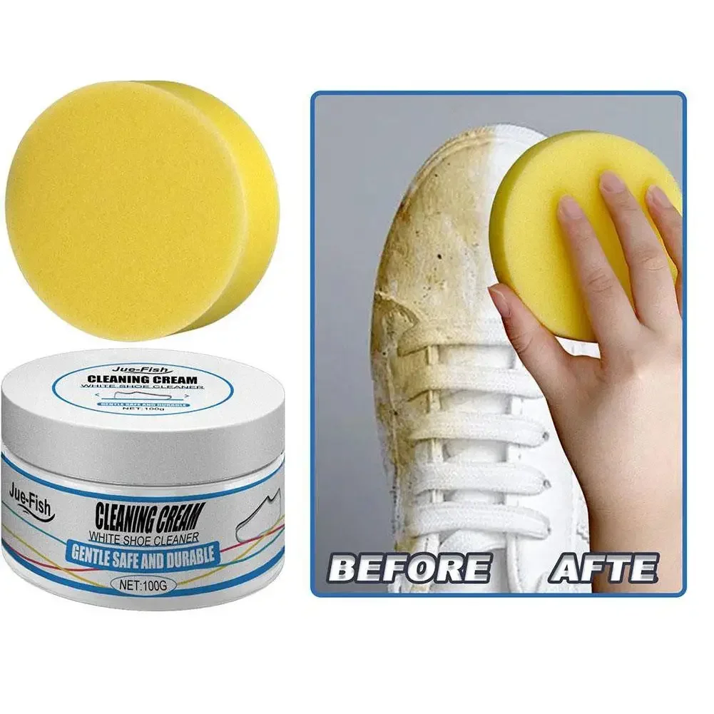 100g White Shoes Cleaning Cream Stains Remover Shoes Whitening Cleansing Cream With Wipe Sponge Maintenance Of Sports