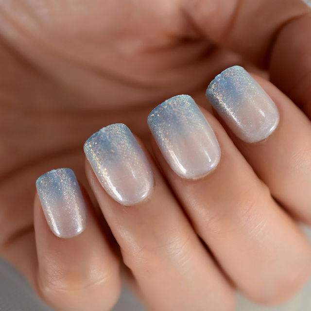 Color Nails UV Polish Oval Faux Nails Light Taro Purple Glossy Nail Artificial Tips with Gluetabs 24pcs