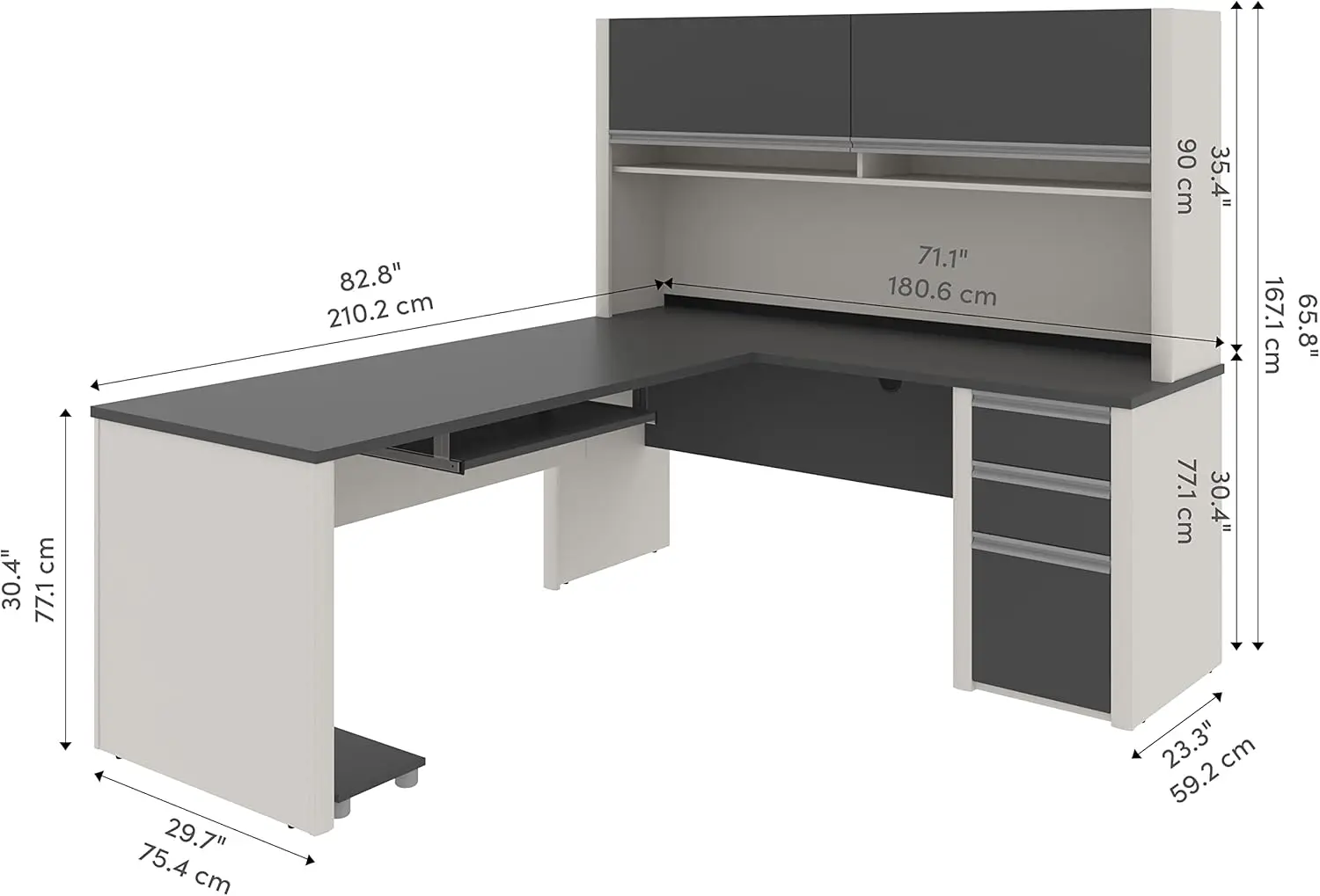 Connexion L Shaped Desk with Hutch and Pedestal in Slate and Sandstone, 72W | Large Corner Table for Home Office 3