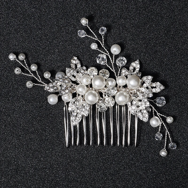 Bridal Hair Accessories Pearl Hair Combs Clips Rhinestone Silver Color Bride Headpiece