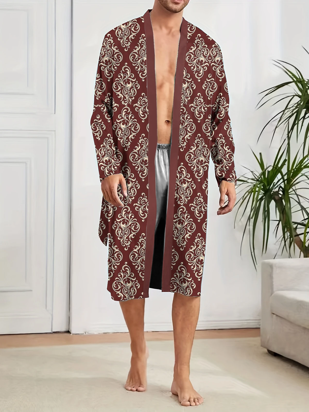 Interesting Robe Man Spring and Autumn Men's Long Robe Digital Printing Trend, Home Leisure ...