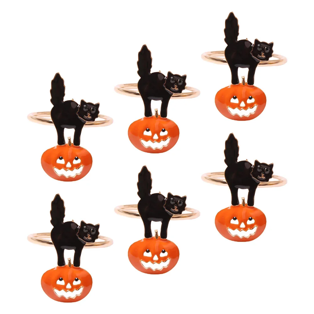 

6pcs Creative Halloween Cat Pumpkin Napkin Buckles Decorative Napkin Rings