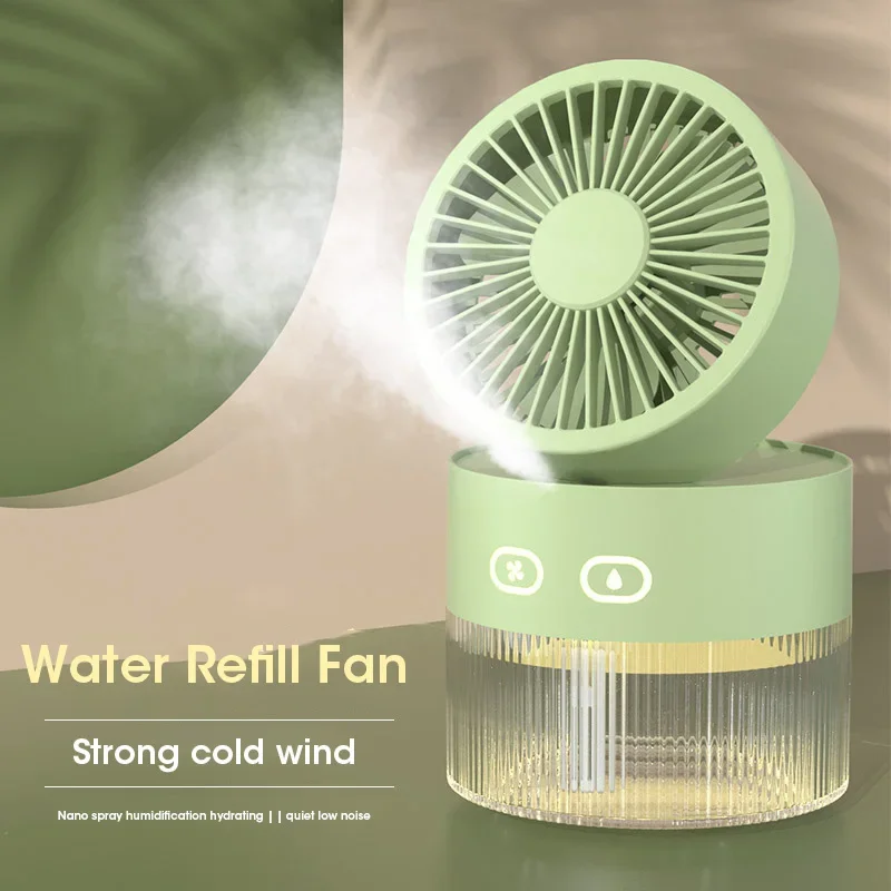 2024 Summer New Humidifier Spray Fan Portable USB Water-cooled Mini Desktop Household Appliances Water Mist Fan with LED Light 6