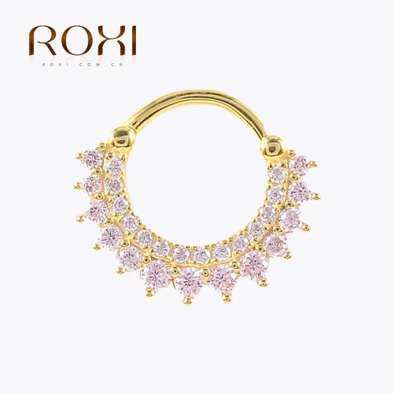 ROXI 925 Sterling Silver Crystals Earrings Hoops For Women Round Nose ring Puncture Cartilage Ear nail Earring Fine Jewelry Gift nose piercings