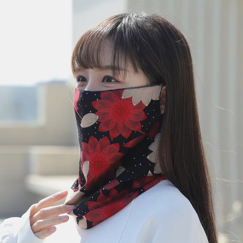 Women Floral Print Outdoor Ear Hanging Windproof Mask Cycling Fishing Neck  Gaiter Scarf Winter Neck Protection Warm Bandana - AliExpress