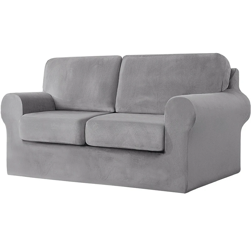 Elastic Silver Fox Velvet All-inclusive Sofa Cover, Solid Color European and American Split Velvet Sofa Hat Cover Set