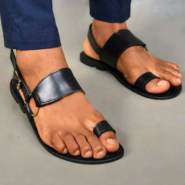 Men's Sandals Vintage Toe Ring PU Leather Male Flats Shoes Comfortable Travel Beach Slippers Summer Roman Big Size 38-48 leather sandals,summer sandals,mens shoes