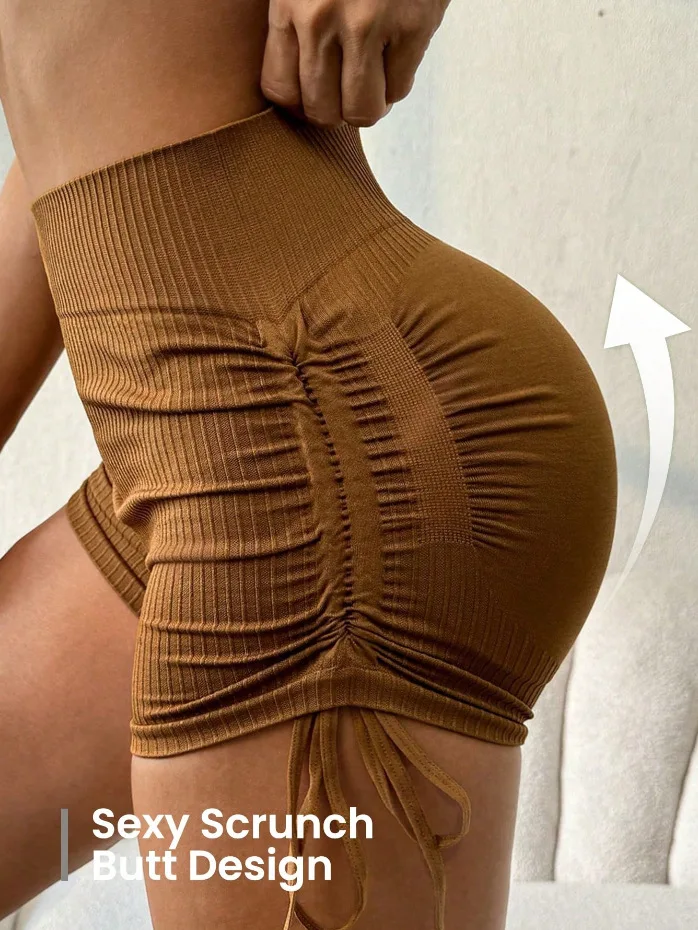 Damen 3-Zoll-Shorts mit hoher Taille, Po-Lift, schnell trocknend, für Fitnessstudio, Yoga, Kordelzug, Reiten, Laufen, Fitness, elastisch, eng für den Sommer – Detail 6