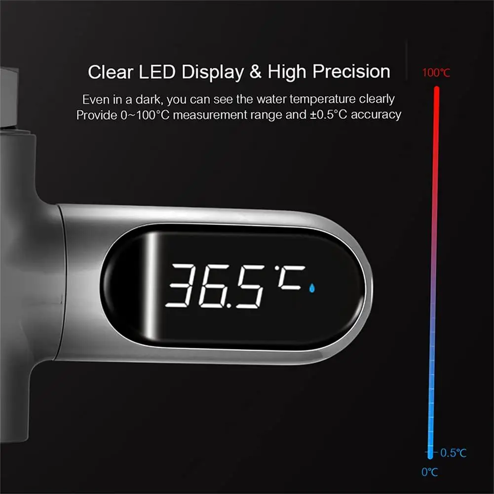 LED Display Water Shower Thermometer 0~100℃ Self-powered Water Thermometer Monitoring Baby Care Energy Smart Meter 360&deg; Rotation