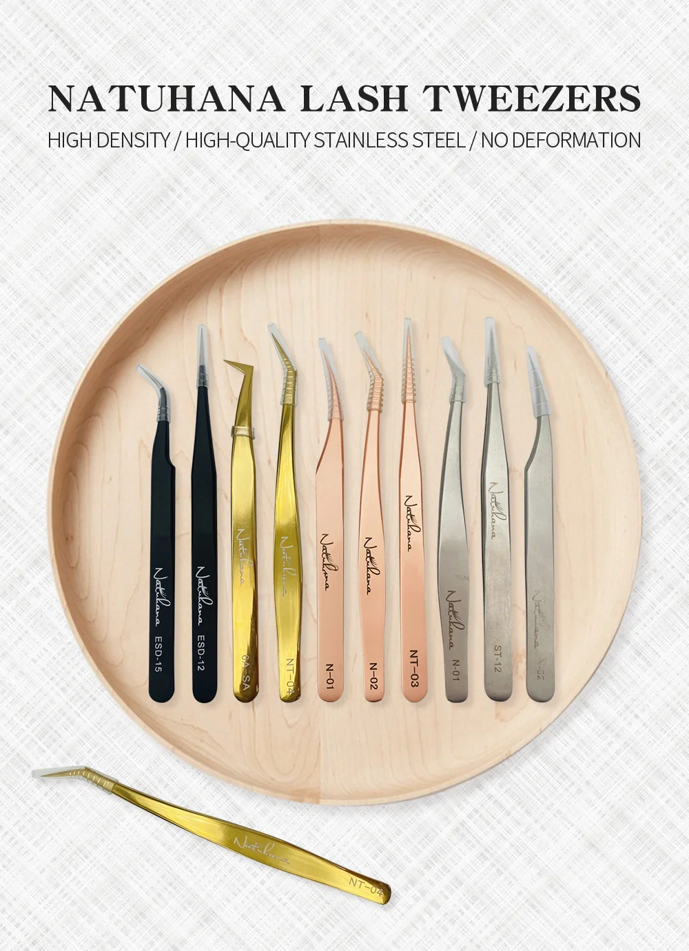 Description Picture 6 of itemNATUHANA Eyelash Extension Tweezers Anti-static ESD Stainless Steel Curved Straight Eyebrow Tweezers Makeup Tools for Lashes