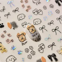 1pcs Cute Sketching Graffiti Animal Cat Dog Rabbit Bear Laser Nail Art Sticker Designs Self Adhesive Decoration Decal Acessories 1
