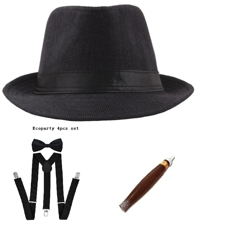 

Mens 1920s 20s Gangster Set Hat Braces Tie Cigar Gatsby Kit Costume Accessories Ecoparty for Gentleman Party Dress Props