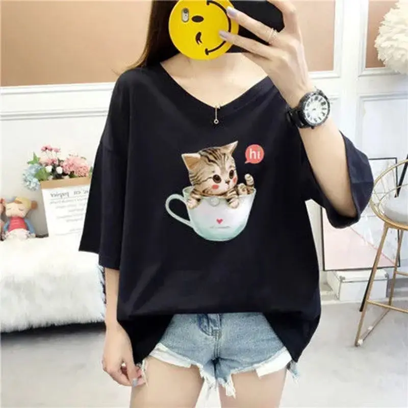 

Футболка женская с коротким рукавом, в стиле ретро, большого размера, 5XL, 150 кг