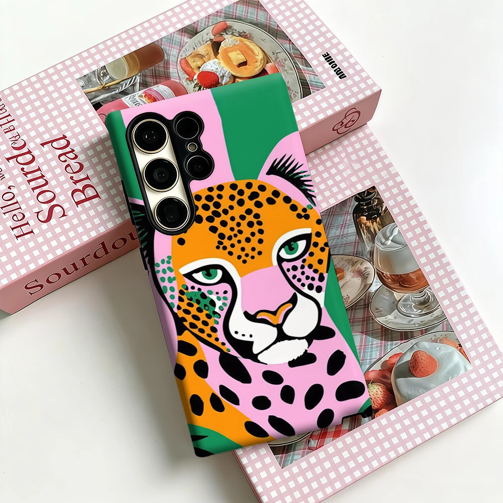 Kaseo Shockproof Double Layer Pink & Green Cheetah Portrait Phone Case