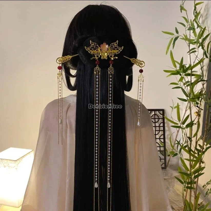 women chinese traditional style Hanfu accessories long fringe Pearl hair clip hair clasp 3piece sets